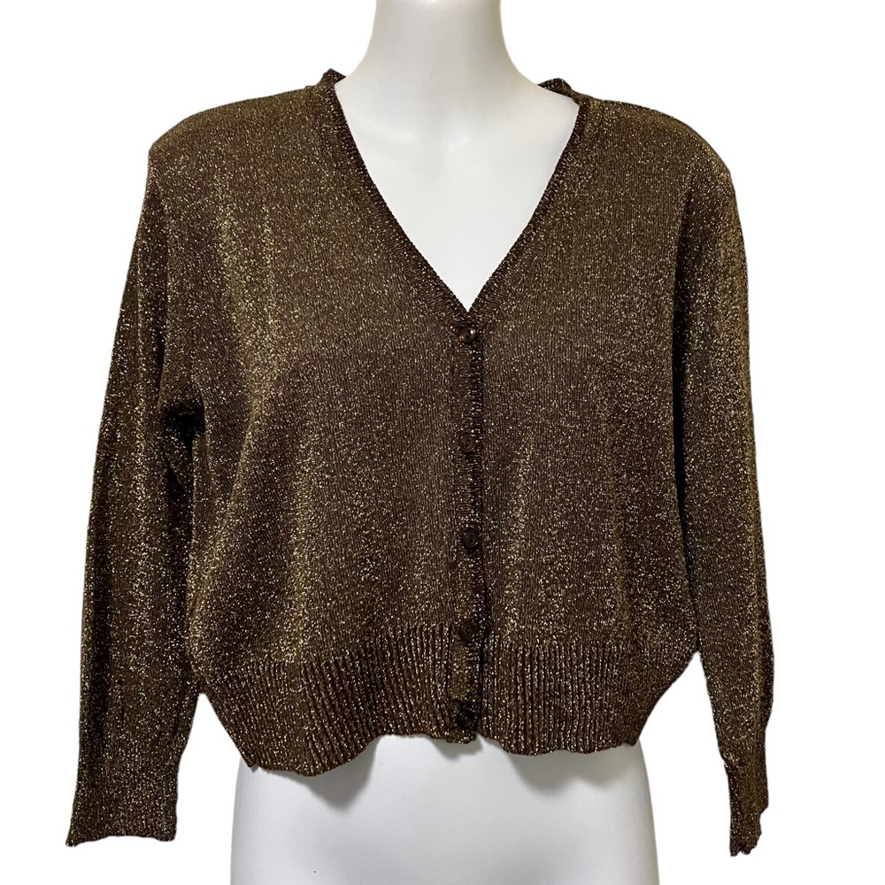 Vintage 90s Y2K Spunky USA Gold Metallic Cardigan